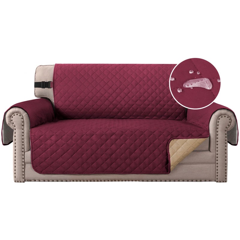 غطاء أريكة HVersailtex مقعدين مقاوم للماء لحماية الأرائك من الحيوانات الأليفة قابل للغسل مع حزام مرن غطاء أريكة مبطن للأطفال والكلاب بلون بورغندي تان