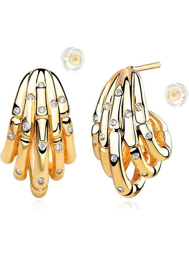 ميفيكو المرأة هاجي أقراط الذهب هوب 14K الذهب شغل صغيرة بسيطة اليدوية هيبوالرجينيك مجوهرات يومية - Image 1