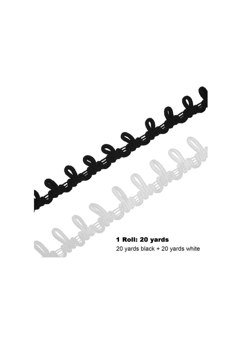 Captaintech Braid Trim with Elastic Button Loops, 40 Yards Buttonhole Elastic, Black & White with Elastic Buttonhole Trim Fringe Lace, for Crafts and Sewing - Image 2