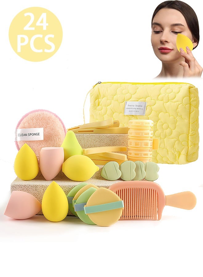Gecomo 24PCS Makeup Sponge Set, Powder Puff & Cosmetic Set Travel Organizer Bag, Multi-styles Sponges Makeup Beauty Tools - Image 1