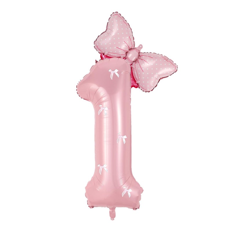 PLAP Birthday Number Balloon Bow Happy Birthday Number Balloon Decoration(Pink number 1) - Image 1