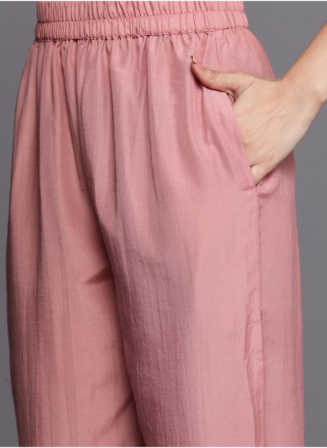 Libas Silk Straight Kurta and Solid Trouser with Embroidered Dupatta Set by Styli  - Image 3