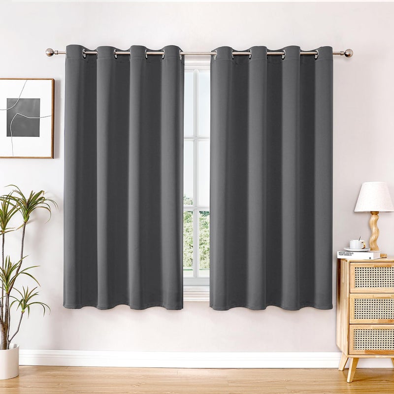 ChrisDowa Blackout Curtains 45 inches Long for Bedroom - 2 Panels Set Grommet Thermal Insulated Room Darkening Curtains for Living Room (Grey  52 x 45 Inch) - Image 1