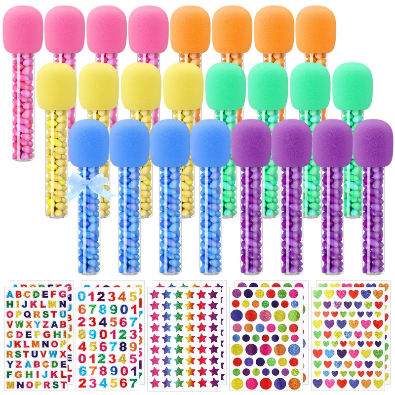 Newtay 24 Pcs Microphone Candy Tubes Kpop Themed Birthday Party Decor 10 Fake Plastic Microphone Prop Toy with Stickers for Karaoke Disco Singer Stage Favors Candy Not Included Colorful - Image 3