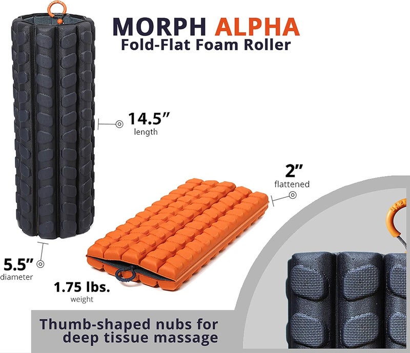 Brazyn Morph Foam Roller (Alpha-Orange): Collapsible Travel Foam Roller for Pain Relief, Workout Muscle Recovery, Back Massager, Deep Tissue Leg Massage, Back Cracker, Stretcher; Small, Portable - Image 2
