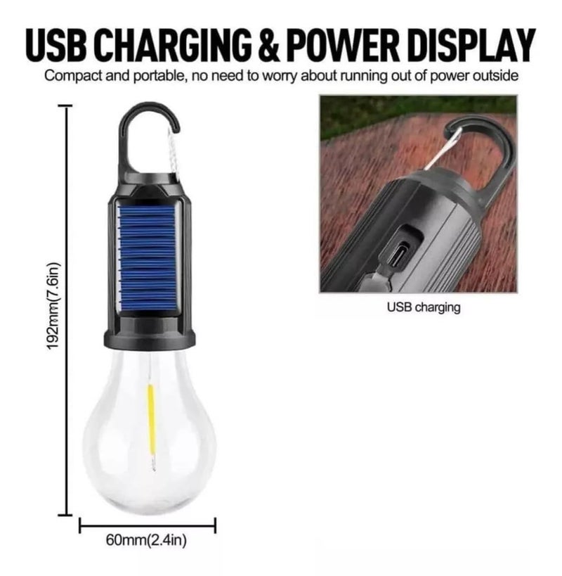coku Solar Powered Rechargeable Emergency LED Light Bulb, Portable Waterproof Hanging Camping Lantern with 3 Modes & USB Charging, Outdoor Tent Lights for Hiking, Car, Household, Traveling (Pack 1) - Image 1