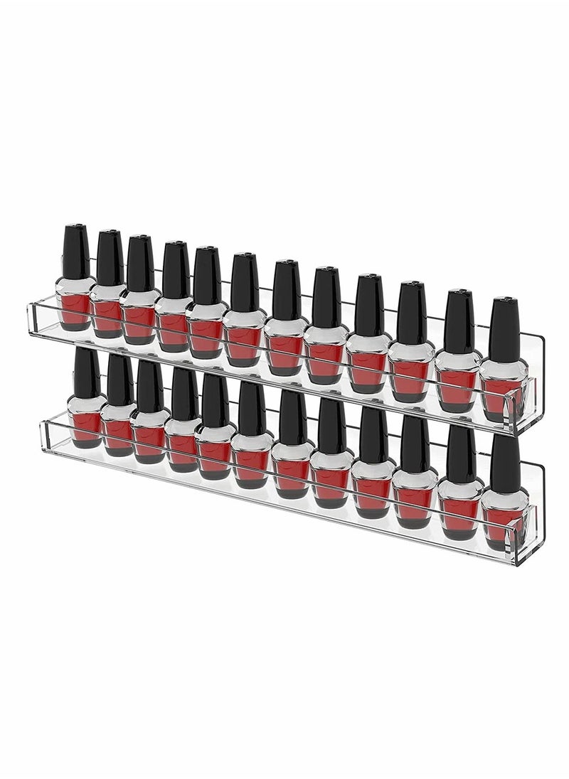Excefore - Nail Polish Rack Wall Mount Shelf with Removable Anti-Slip End Inserts, Acrylic Nail Polish Organizer Display for 24 Bottles, 15 Inch Acrylic Floating Wall Ledge Shelf Kids Bookshelf (2 Pack) - Image 1