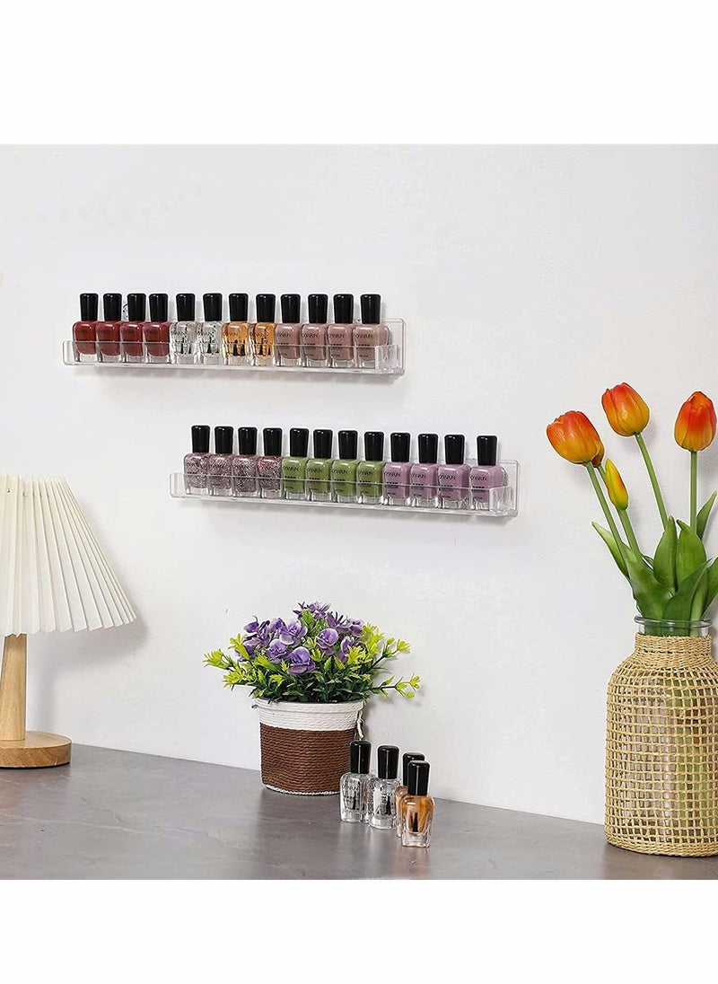 Excefore - Nail Polish Rack Wall Mount Shelf with Removable Anti-Slip End Inserts, Acrylic Nail Polish Organizer Display for 24 Bottles, 15 Inch Acrylic Floating Wall Ledge Shelf Kids Bookshelf (2 Pack) - Image 1