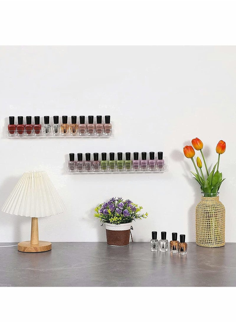 Excefore - Nail Polish Rack Wall Mount Shelf with Removable Anti-Slip End Inserts, Acrylic Nail Polish Organizer Display for 24 Bottles, 15 Inch Acrylic Floating Wall Ledge Shelf Kids Bookshelf (2 Pack) - Image 1