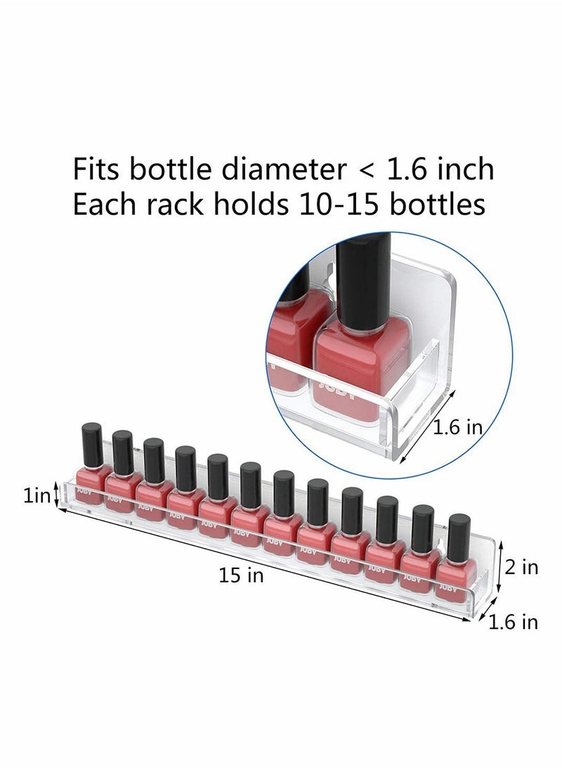 Excefore - Nail Polish Rack Wall Mount Shelf with Removable Anti-Slip End Inserts, Acrylic Nail Polish Organizer Display for 24 Bottles, 15 Inch Acrylic Floating Wall Ledge Shelf Kids Bookshelf (2 Pack) - Image 1