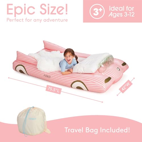 FUNBOY Kids Pink Inflatable Travel Bed & Mattress. Perfect for Sleepovers. Includes Carrying Case Storage Bag, Twin - Image 4