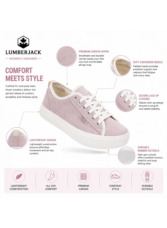 Lumberjack  Ravenne Women Sneakers Dusty Rose Canvas – Lightweight Breathable Casual Shoes, Comfortable Everyday for Women | Best Price UAE