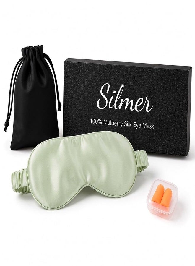 Silmer 100% Mulberry Silk Sleep Mask, 22 Momme 6A Silk Eye Mask for Sleeping, Soft Light Blocking Eye Cover with Silk Filling, Gift Box, Travel & Nap Sleep Mask for Women and Men (Green - Image 1