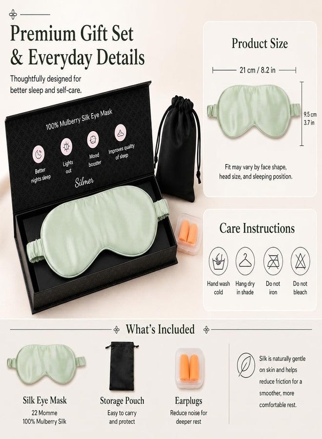Silmer 100% Mulberry Silk Sleep Mask, 22 Momme 6A Silk Eye Mask for Sleeping, Soft Light Blocking Eye Cover with Silk Filling, Gift Box, Travel & Nap Sleep Mask for Women and Men (Green - Image 2