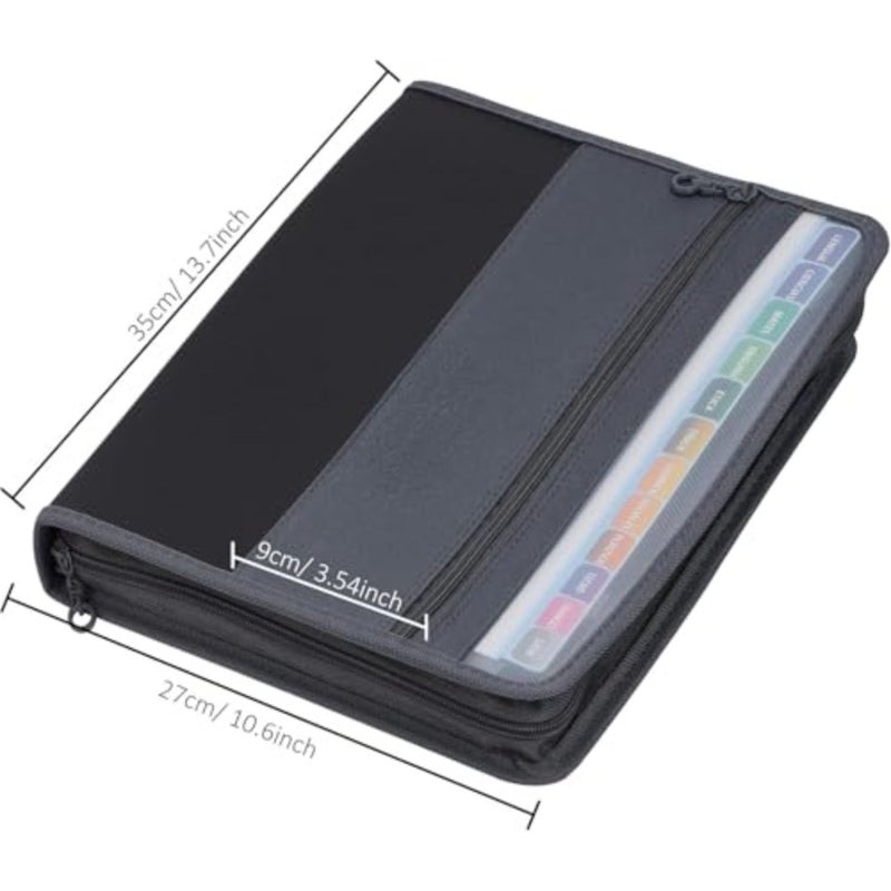 Accordion File Folder with 13 Pockets and Double Zippers Black 12-Layer Expanding Document Organizer for Students, Teachers, A4 Paper, School and Office Use - Image 2