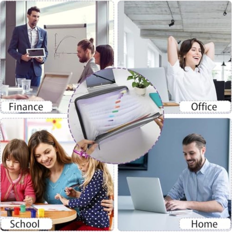 Accordion File Folder with 13 Pockets and Double Zippers Black 12-Layer Expanding Document Organizer for Students, Teachers, A4 Paper, School and Office Use - Image 5