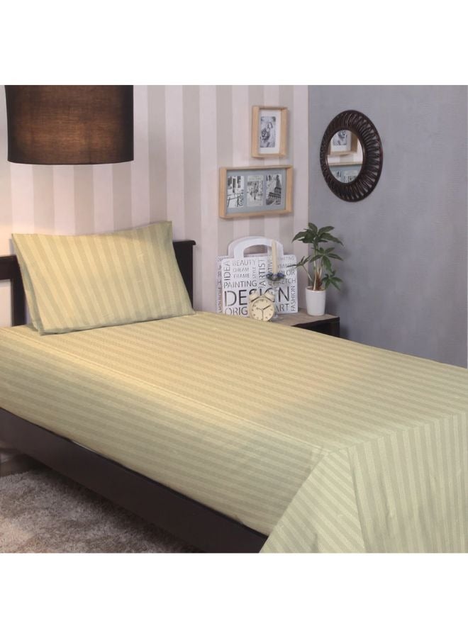 BYFT Tulip (Cream) Single Size Flat Sheet and Pillow Covers with 1 cm Satin Stripe (Set of 2 Pcs) 100% Cotton, Soft and Luxurious Hotel Quality Bed linen-300 TC - Image 1