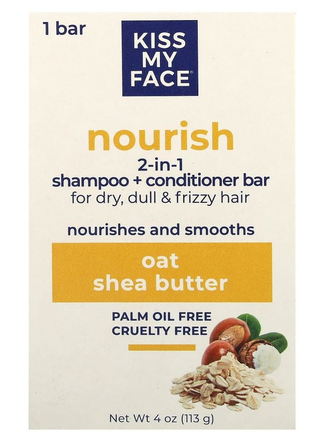 Kiss My face Nourish 2-in-1 Shampoo + Conditioner Bar For Dry Dull & Frizzy Hair Oat & Shea Butter 1 Bar 4 oz (113 g)