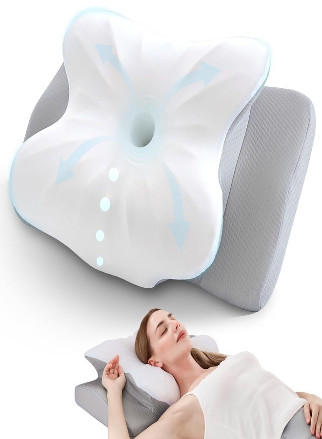 BDEUS Cervical Pillow for Side Sleepers, Neck Pillow for Sleeping, Memory Foam Ergonomic Pillow for Neck Pain Relief, Butterfly Contour with Arm Grooves, Dual Height Cooling Washable Cover, White - Image 1