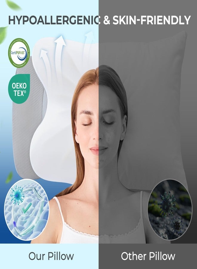 BDEUS Cervical Pillow for Side Sleepers, Neck Pillow for Sleeping, Memory Foam Ergonomic Pillow for Neck Pain Relief, Butterfly Contour with Arm Grooves, Dual Height Cooling Washable Cover, White - Image 3