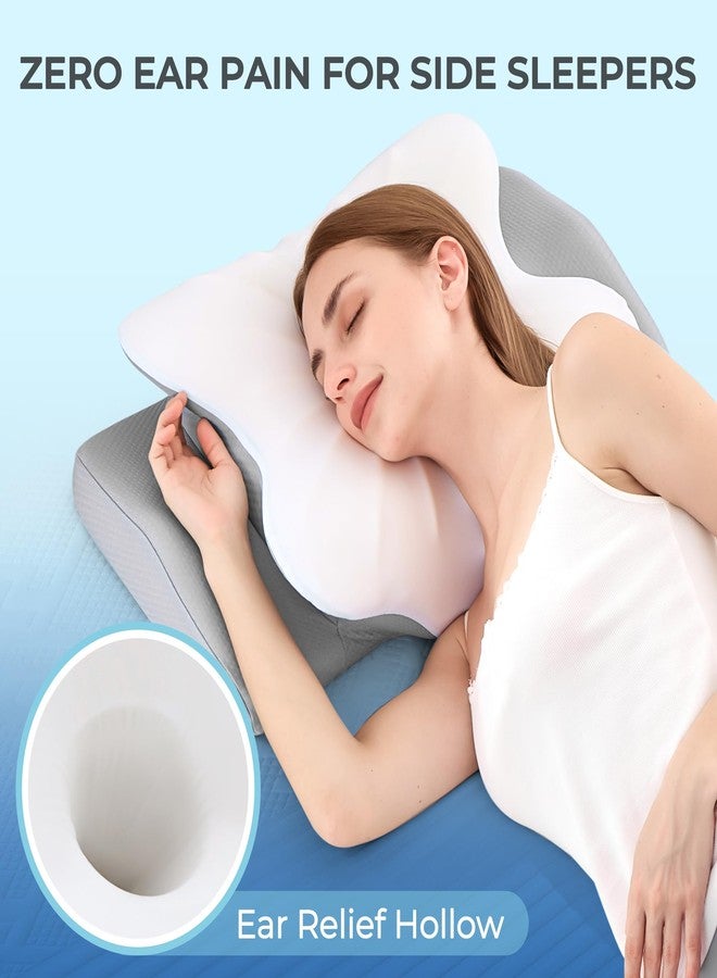 BDEUS Cervical Pillow for Side Sleepers, Neck Pillow for Sleeping, Memory Foam Ergonomic Pillow for Neck Pain Relief, Butterfly Contour with Arm Grooves, Dual Height Cooling Washable Cover, White - Image 5