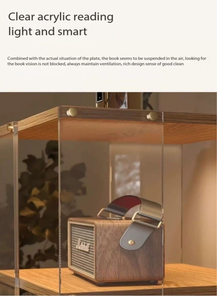 رافين 6 طبقات متعددة الوظائف 360 درجة قابلة للتدوير الطابق الدائمة خزانة الكتب المنقولة شفافة الاكريليك رف تخزين الخشب الصلب مع عجلات عرض موقف لغرفة المعيشة غرفة الدراسة غرفة الدراسة مكتب منزلي 40x40x165 سم - Image 3