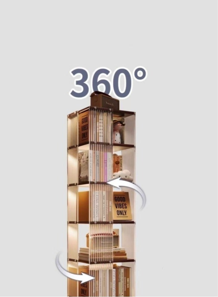 رافين 6 طبقات متعددة الوظائف 360 درجة قابلة للتدوير الطابق الدائمة خزانة الكتب المنقولة شفافة الاكريليك رف تخزين الخشب الصلب مع عجلات عرض موقف لغرفة المعيشة غرفة الدراسة غرفة الدراسة مكتب منزلي 40x40x165 سم - Image 5