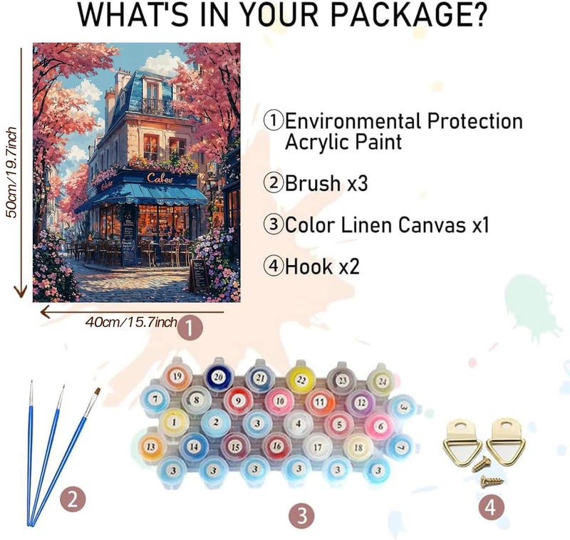 MBNTJHT Cafe Paint by Numbers Kit for Adults Beginner,Landscape Acrylic Paint by Number Kits on Canvas,Coffee Shop Watercolor Painting Art Kits for Home Decor Gifts 16X20 Inch. - Image 2