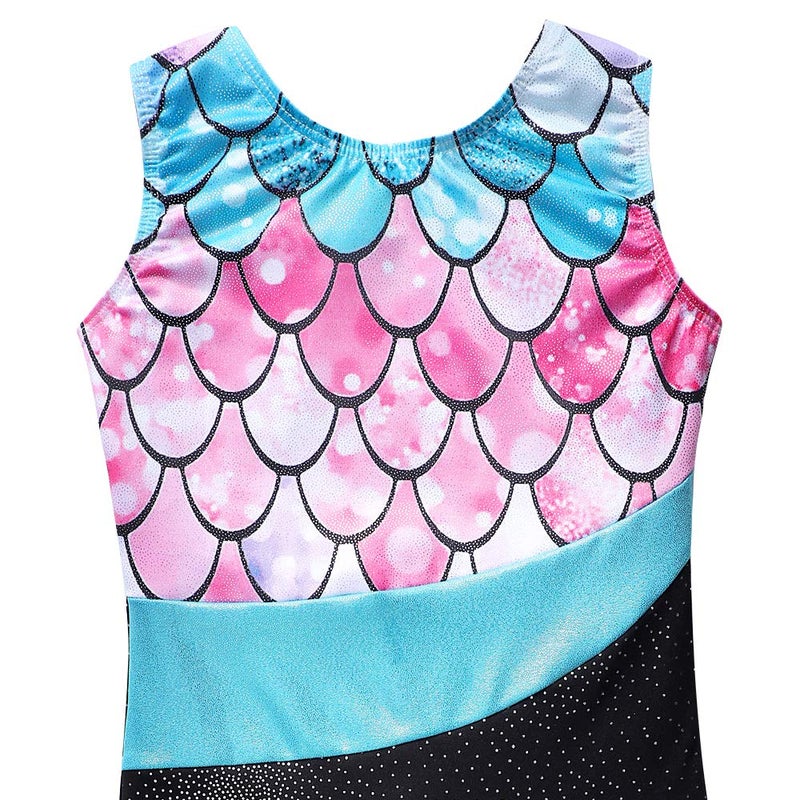 Belovance Girls Gymnastics Leotards Kids Biketards With Shorts 4t 5t Sparkle Mermaid Sleeveless Hotpink Dance Unitards (Mermaid Pink, 110(4-5 years old)) - Image 3