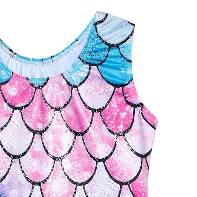 Belovance Girls Gymnastics Leotards Kids Biketards With Shorts 4t 5t Sparkle Mermaid Sleeveless Hotpink Dance Unitards (Mermaid Pink, 110(4-5 years old)) - Image 5
