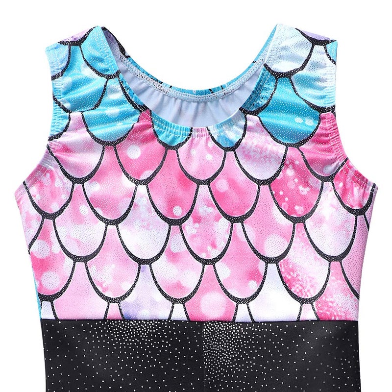 Belovance Girls Gymnastics Leotards Kids Biketards With Shorts 4t 5t Sparkle Mermaid Sleeveless Hotpink Dance Unitards (Mermaid Pink, 110(4-5 years old)) - Image 4