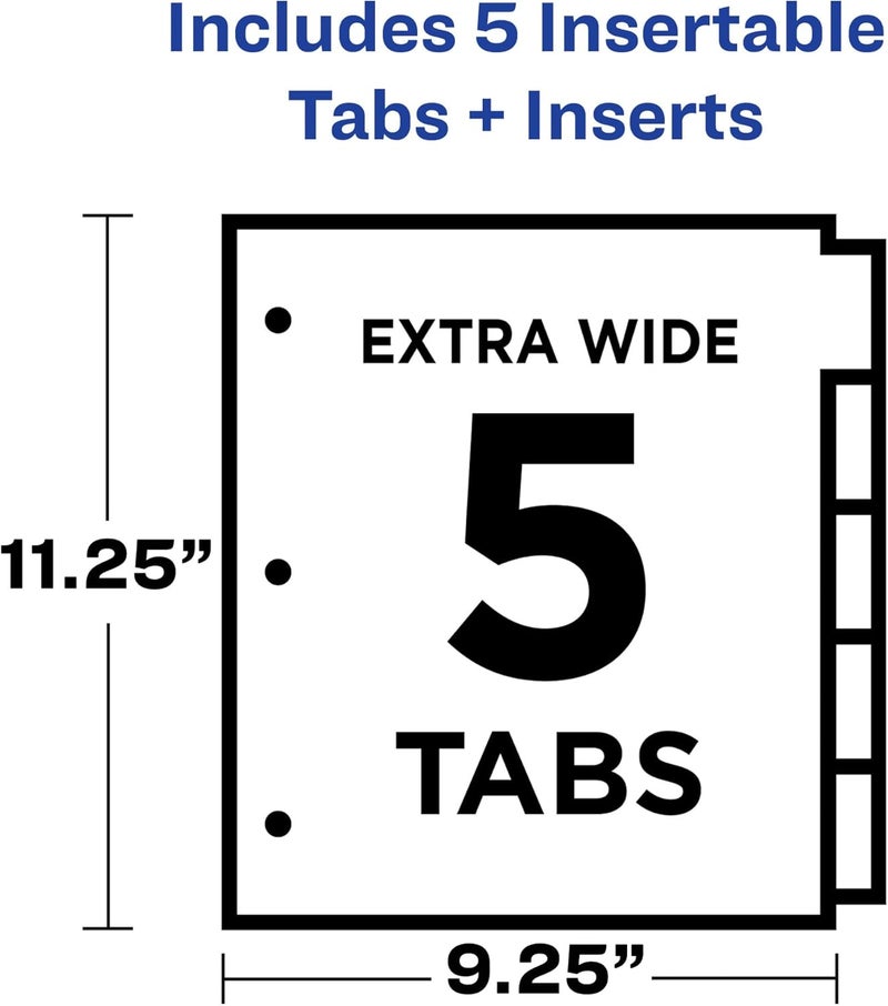 AVERY Dividers for 3 Ring Binders, 5-Tab Binder Dividers, Two-Pocket Plastic Binder Dividers, Insertable Big Tabs, Multicolor, Works with Sheet Protectors, 24 Sets (11906) - Image 3