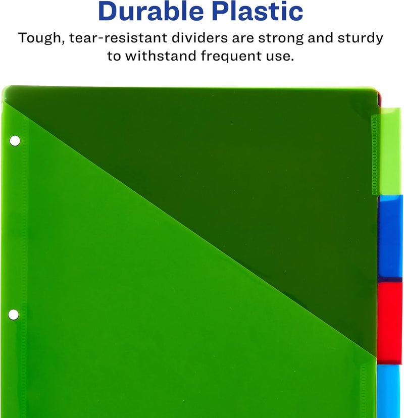 AVERY Dividers for 3 Ring Binders, 5-Tab Binder Dividers, Two-Pocket Plastic Binder Dividers, Insertable Big Tabs, Multicolor, Works with Sheet Protectors, 24 Sets (11906) - Image 5