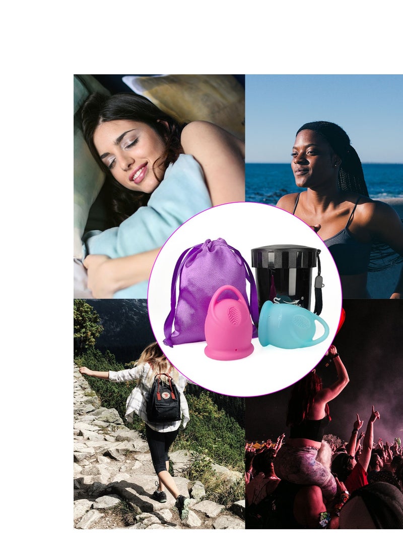 Syarme - Menstrual Cup, Reusable Period Cup, Made of Medical Silicone, Replacement for Tampons and Pads, Contains 2 Menstrual Cups L and L, Washing Sterilizer Bottle and Cloth Bag - Image 1