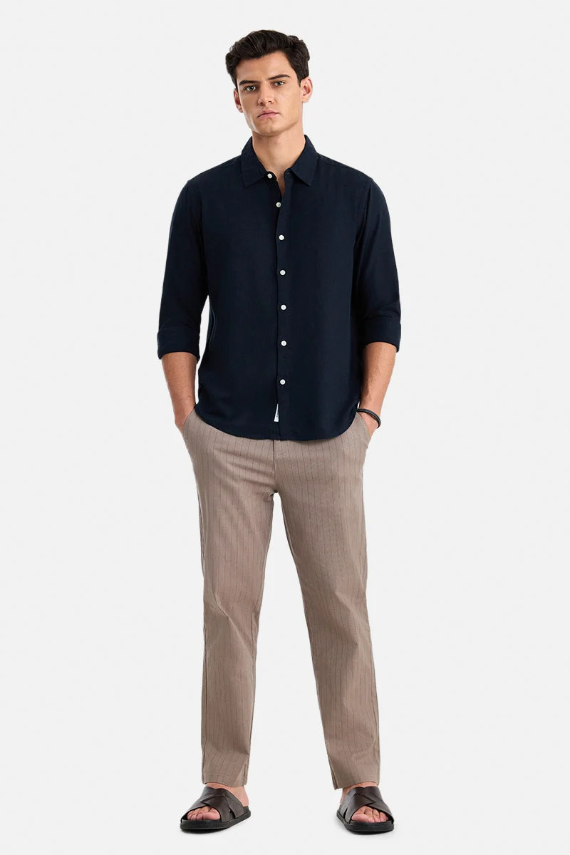 سنيتش Navy Textured Long Sleeve Regular Fit Shirt