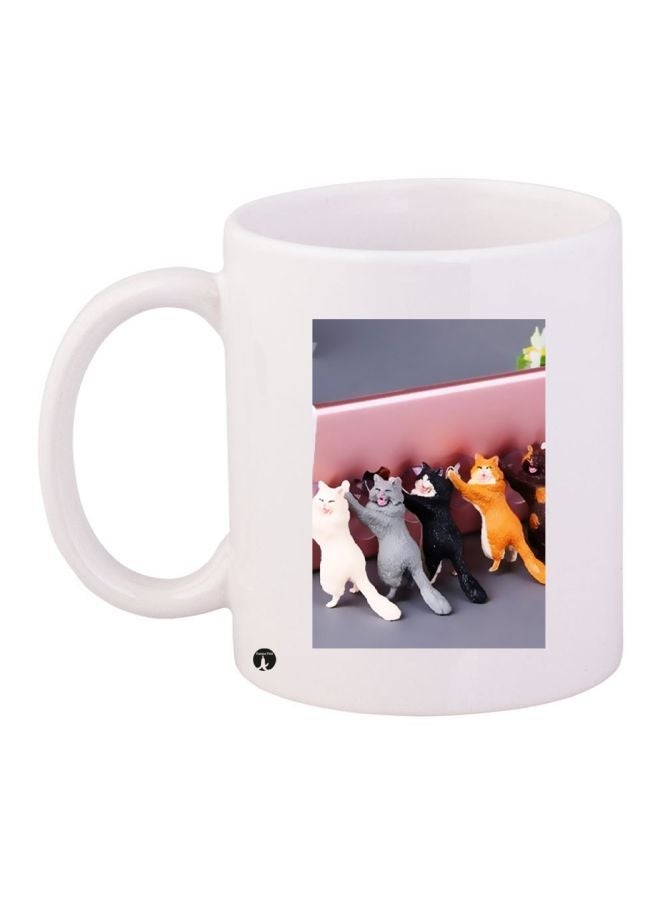 RYN Cats Printed Coffee Mug White/Pink/Grey 11ounce
