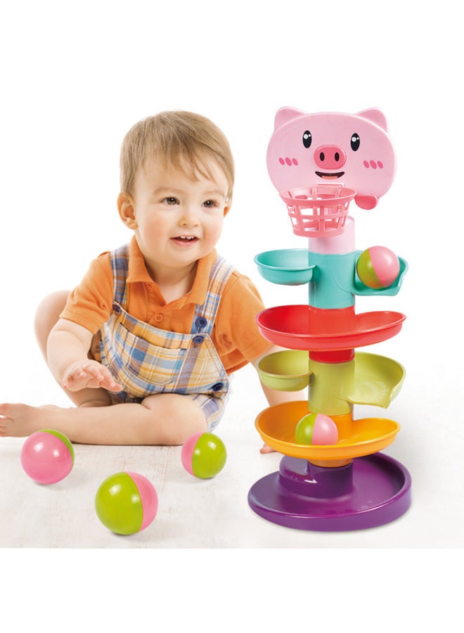 Children's Educational Stacking Music Spinning Track Frog Rolling Ball Fun Baby Early Education Shooting Turning Music Toy-Color:gy 7 Layer Turn To Music - Image 3