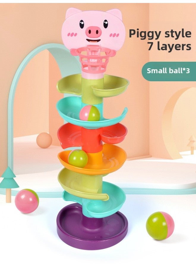 Children's Educational Stacking Music Spinning Track Frog Rolling Ball Fun Baby Early Education Shooting Turning Music Toy-Color:gy 7 Layer Turn To Music - Image 1