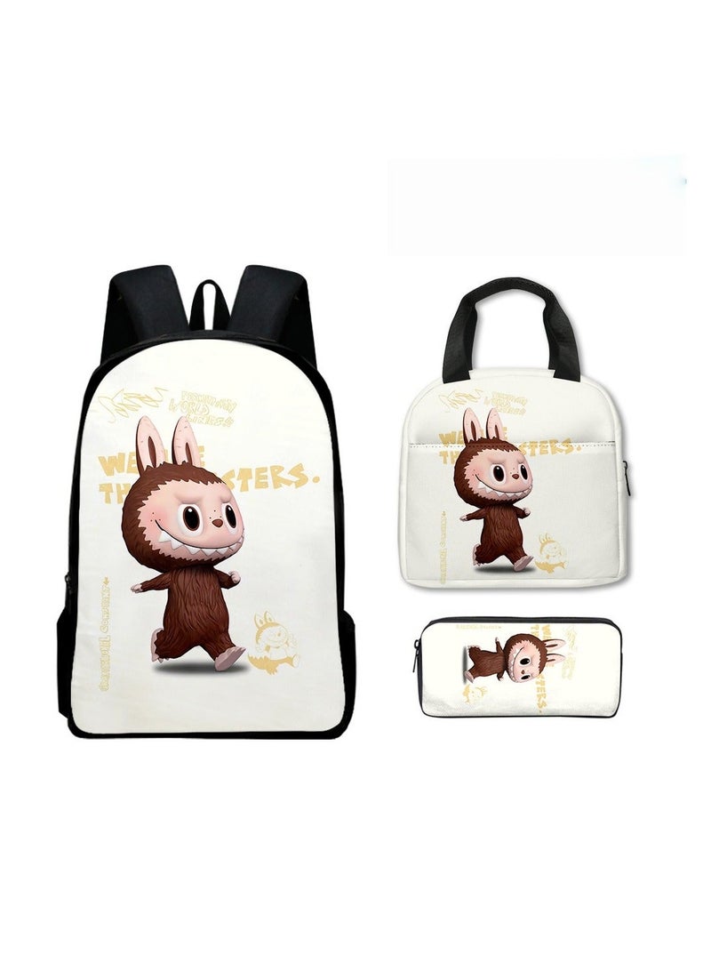 Labubu Primary School Backpack Cartoon Backpack 40*30*13CM+Lunch Bag 21*20*11.5CM+Pen Bag 22*11*5CM Three-piece Set - Image 1