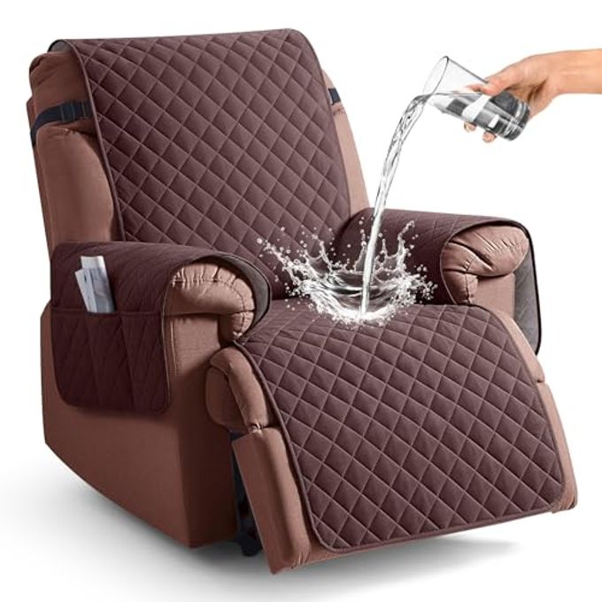 KinCam 100% Waterproof Recliner Chair Cover, Reclining Couch Covers for Pets, Dogs, Recliner Couch Slipcover Furniture Protector with Elastic Straps for Kids(23.6", Coffee) - Image 4
