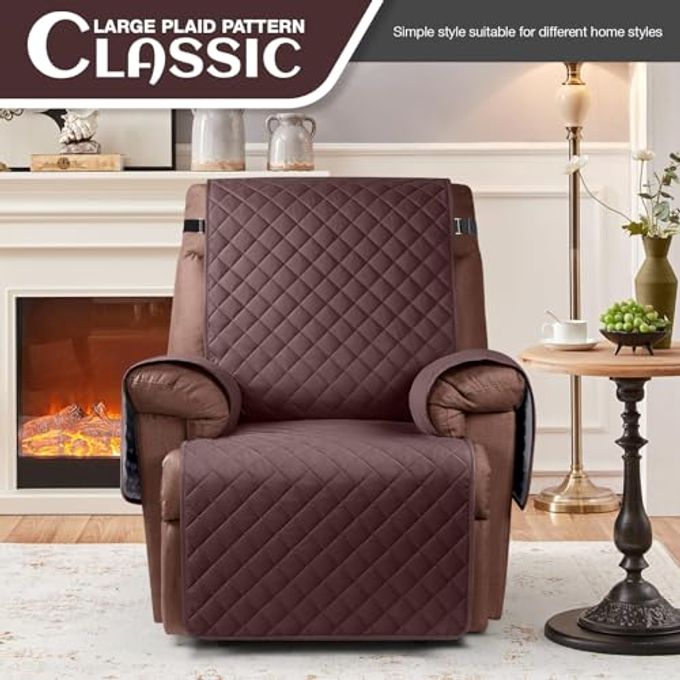 KinCam 100% Waterproof Recliner Chair Cover, Reclining Couch Covers for Pets, Dogs, Recliner Couch Slipcover Furniture Protector with Elastic Straps for Kids(23.6", Coffee) - Image 2