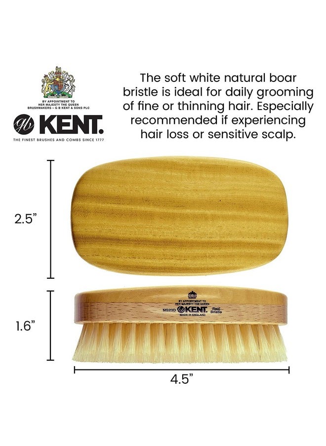 KENT Ent Ms23D Finest Men'S Military Style Hair Brush Satin And Beechwood Travel Size Base Soft Pure White Natural Boar Bristle Ideal For Fine Or Thinning Hair And Sensitive Scalps  - Image 3