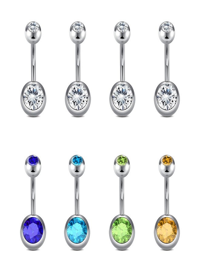VCMART 14G Belly Button Ring - Belly Piercing Jewelry for Women - 8pcs Pack with Colorful CZ - Stainless Steel - 10mm Bar