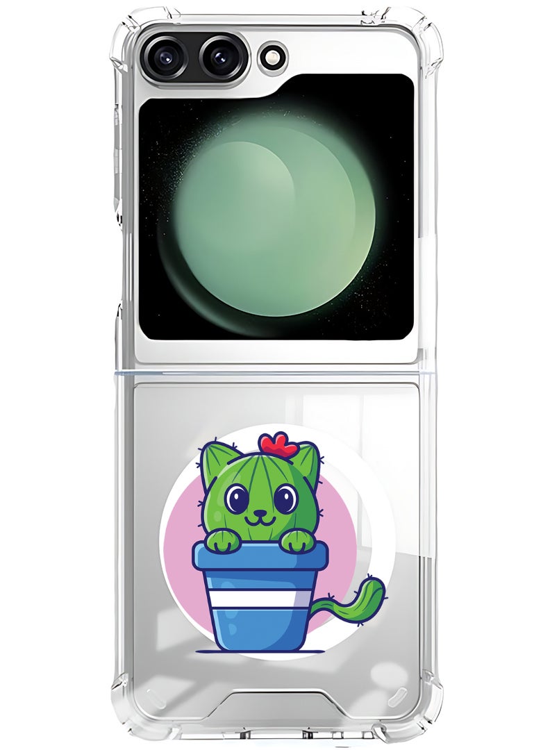 Theodor Magnetic Case for Samsung Galaxy Z Flip 5 Compatible with MagSafe Wireless Charging, Shockproof Phone Bumper Cover Cute Cat Cactus - Image 1