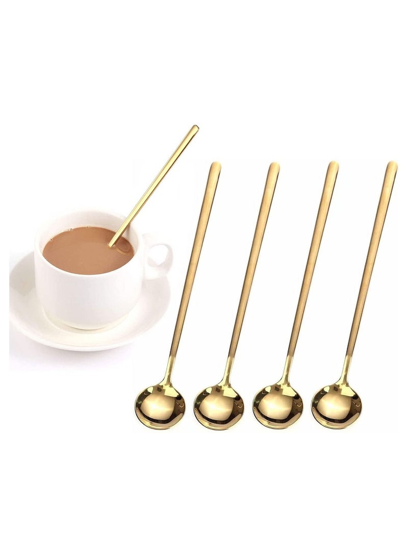 NIBEMINENT 4 pieces coffee spoon, tea spoon long handle, golden ice stirring - Image 1