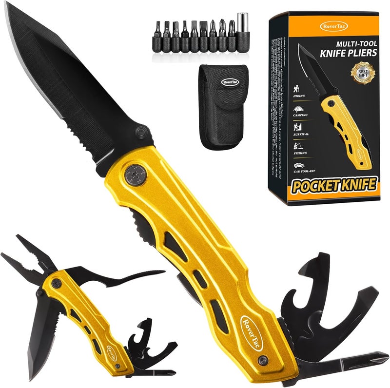 RoverTac Multitool Knife – 15-in-1 Pocket Knife with Pliers, Wire Cutter and Screwdrivers – Perfect Gifts for Men, Dad, Husband – Durable Camping Gear for Christmas, Father’s Day, and Birthdays - Image 1