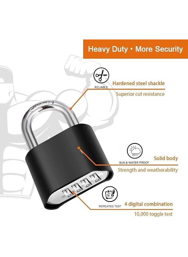 PROMASS 4 Digit Heavy Duty Combination Lock Outdoor Waterproof Padlock 1.3 Inch Shackle for Gate, Fence,Toolbox, Case, Hasp Storage, Gym Locker, Sports Locker, School Locker (Black)  - Image 4