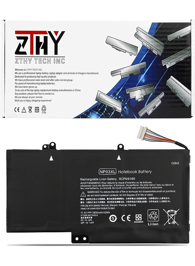 ZTHY 43Wh 11.4V Np03Xl Laptop Battery For Hp Envy X360 15-U010Dx 15-U011Dx 15-U110Dx 15-U111Dx Hp Pavilion X360 13-A010Dx 13-A012Dx 13-A013Cl 13-A110Dx Hstnn-Lb6L Tpn-Q146 760944-421 G6T84Ua J8C75Pa - Image 1