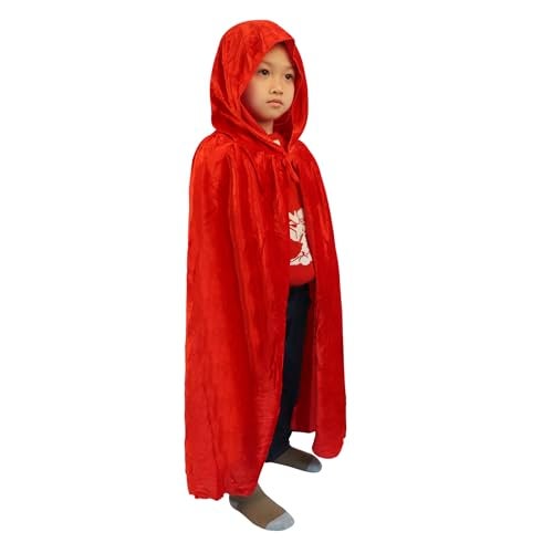 Clobeau Kids Halloween Christmas Costumes Cape Velvet Hooded Cosplay Party Cloak Wizard Robe Red - Image 1