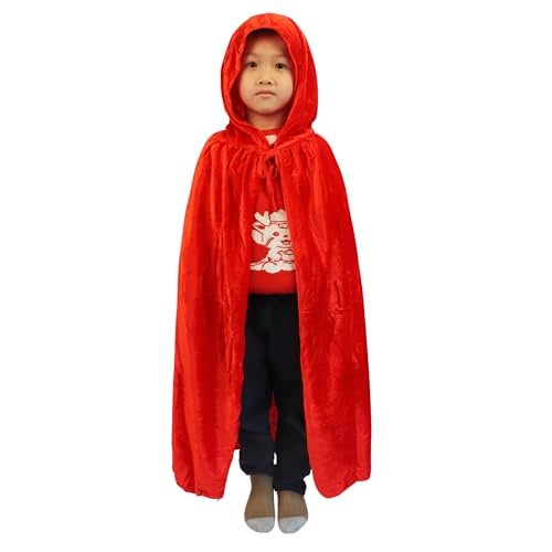 Clobeau Kids Halloween Christmas Costumes Cape Velvet Hooded Cosplay Party Cloak Wizard Robe Red - Image 2